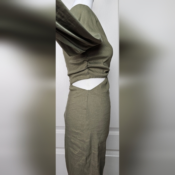 ZARA SEXY LINEN BLEND SHORT DRESS LONG SLEEVE OLIVE GREEN CUT OUT MINI XS - Picture 6 of 16
